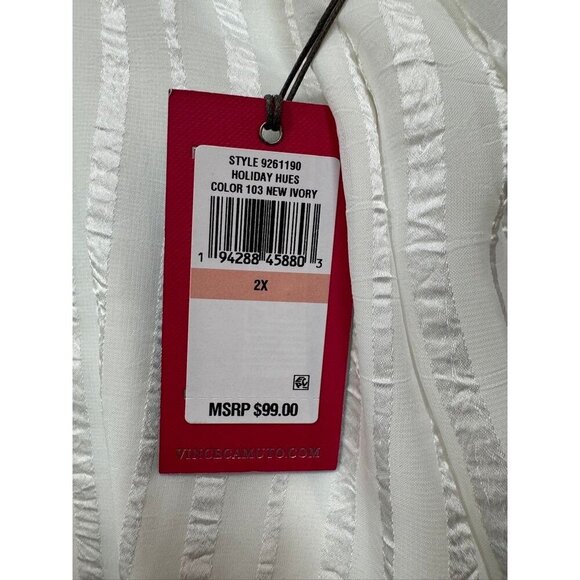 Vince Camuto V-Neck Blouse Ivory Striped Top Balloon Sleeves Holiday Women's 2X - Picture 9 of 11